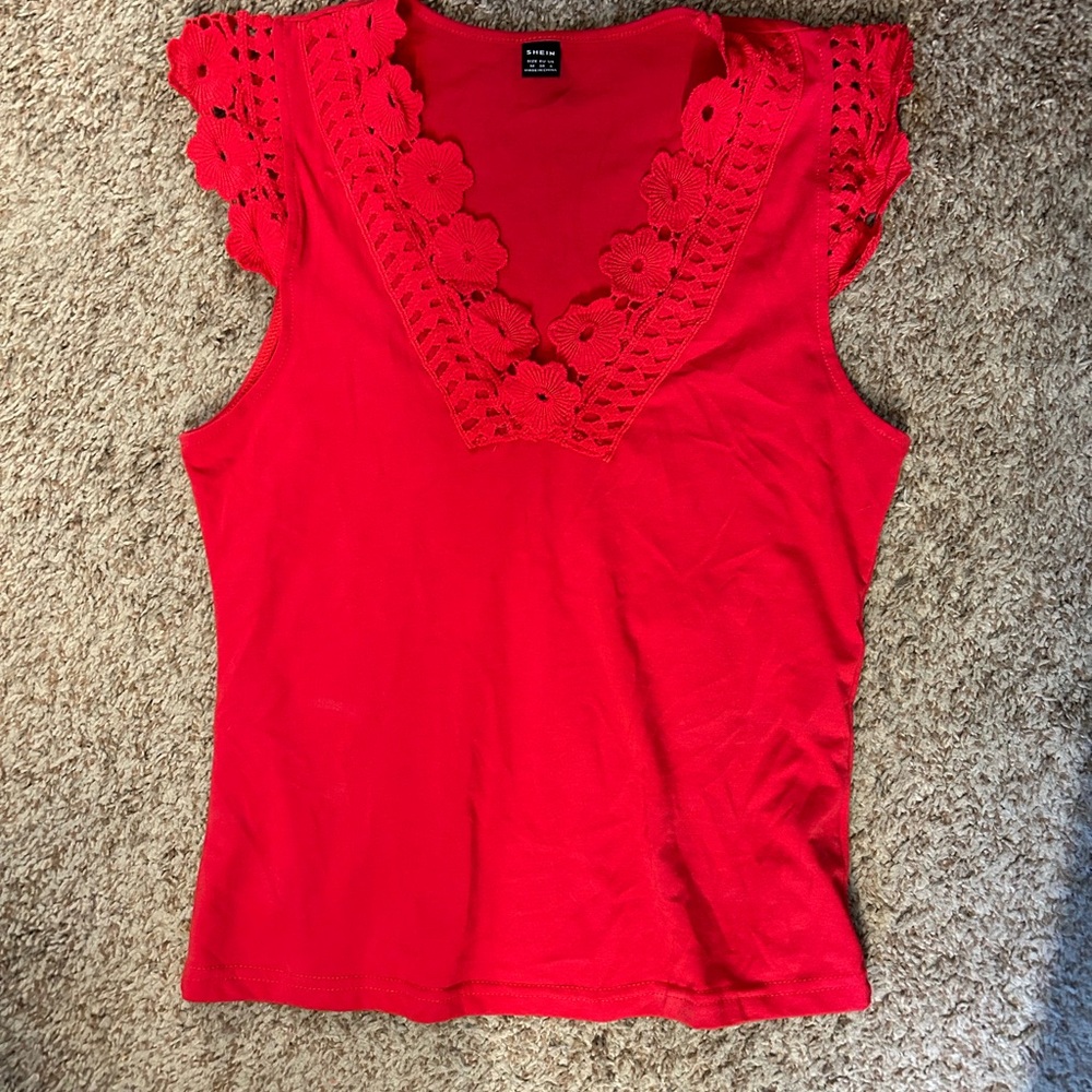 SHEIN Red Ruffled Sleeveless Blouse